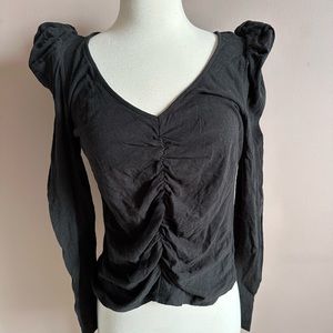 Z Supply Puff Sleeve Charcoal V-neck long sleeve top